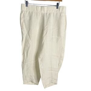 Eileen Fisher Petite Medium PM Cream Organic Linen Crop Pants Pull On Lagenlook